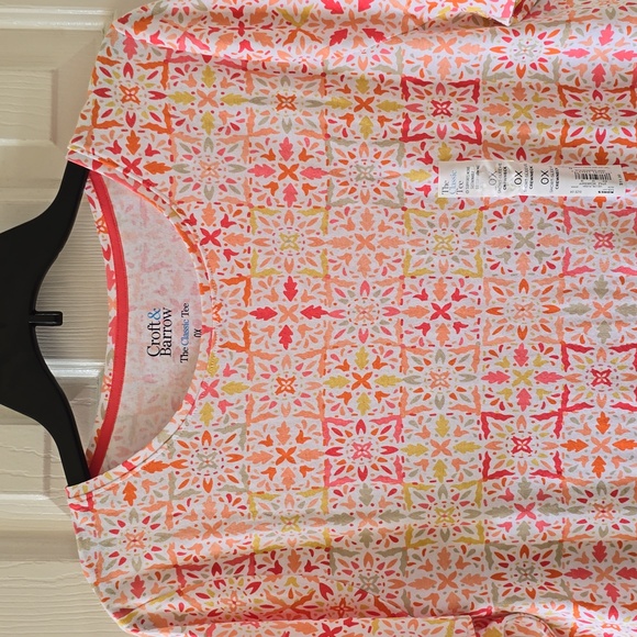 CROFT AND BARROW WOMENS PLUS SIZE SHORT SLEEVE PINK & WHITE PULLOVER TOP SIZE 0X - Picture 2 of 12